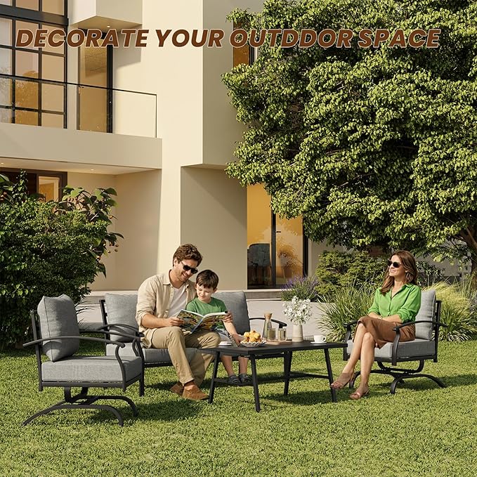 ALAULM 4 Piece Patio Furniture Set, Outdoor Metal Patio Furniture