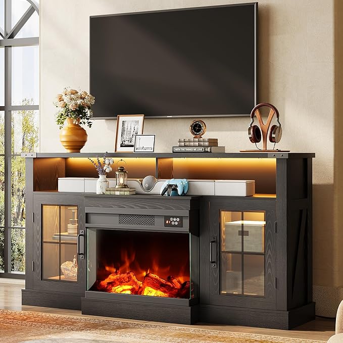 WLIVE 3-Sided Glass Electric Fireplace TV Stand