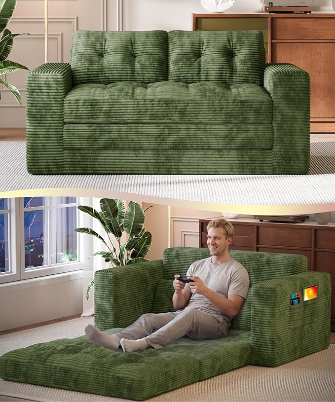 Gizoon Convertible Futon Sofa Bed, Aesthetic Portable Corduroy Sleeper Sofa