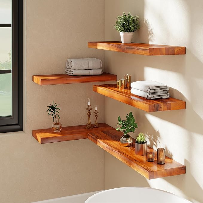 24 Inch Teak Floating Shelves Set of 2