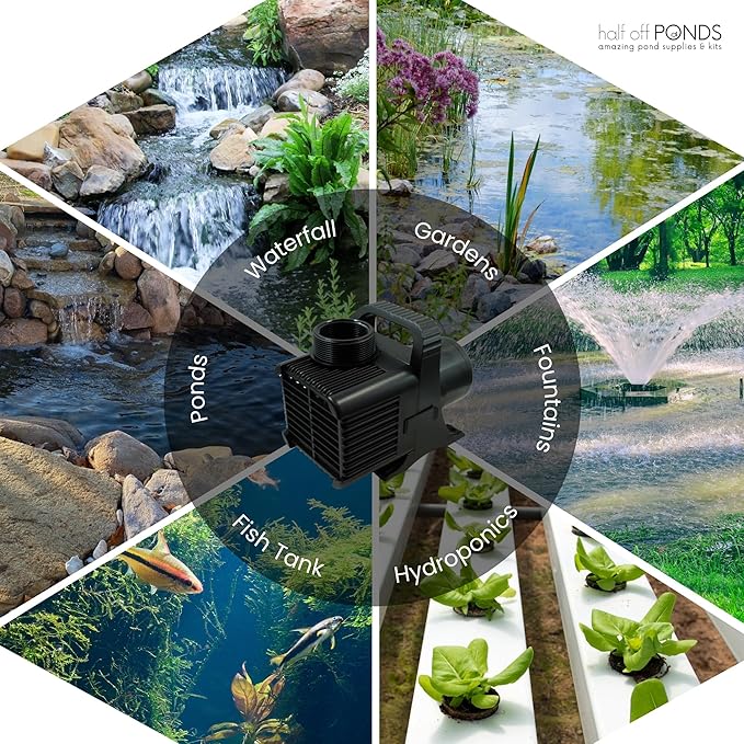 HALF OFF PONDS Submersible Water Pump, 10,500 GPH Pond Pump with 200FT Power Cord and 27 FT Max Head, 620W Ultra Quiet Energy Efficient Pump for Koi Pond, Fountain, Waterfall, Water Garden, Skimmer
