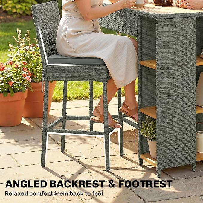 Outsunny 5 Piece Outdoor Bar Set, Wicker Outdoor High Top Table and Chairs