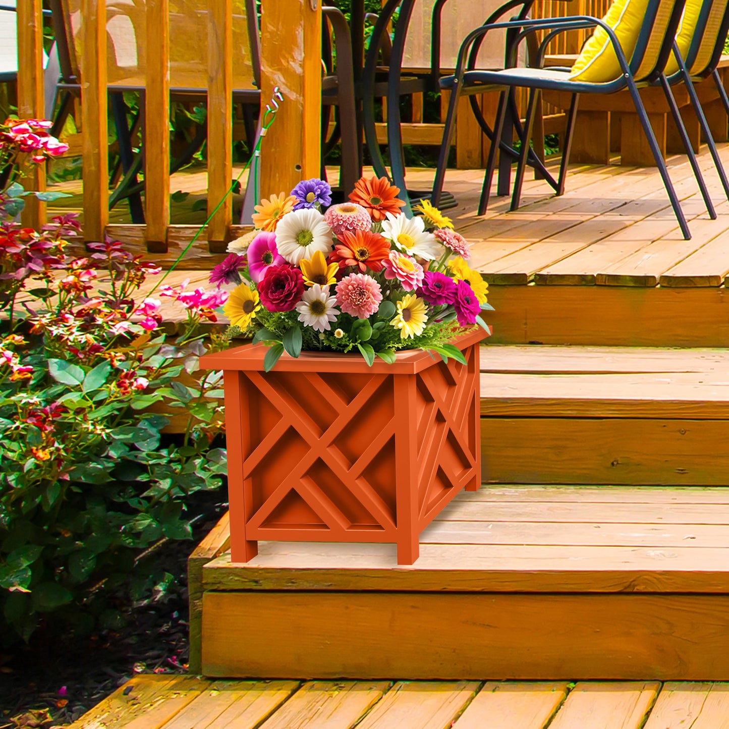 Lattice Design Planter Box - 15.5-Inch-Square Decorative Outdoor Flower or Plant Pot - Front Porch, Patio and Garden Decor by Pure Garden (Terracotta)