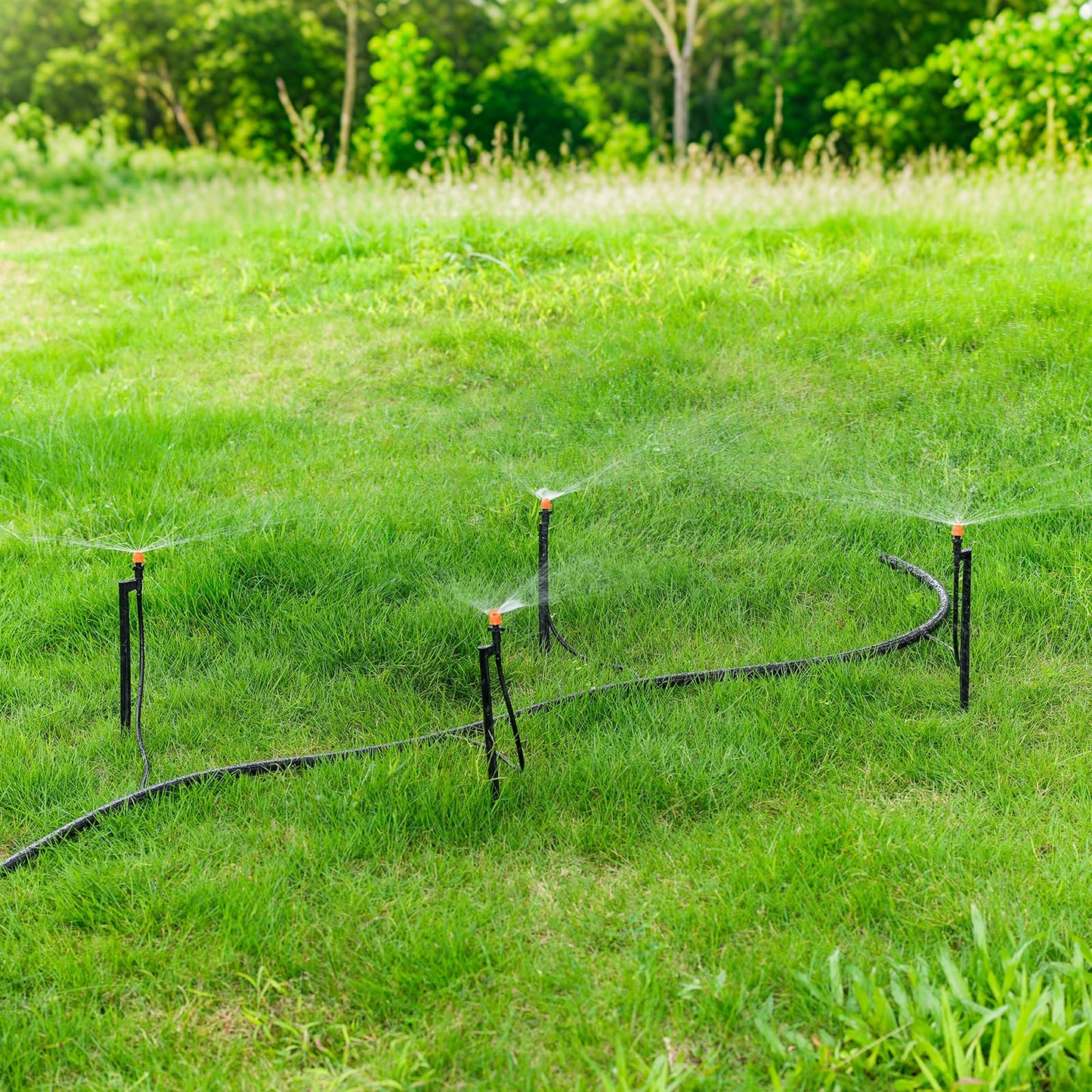 180 Degree Micro Drip Spray Emitters: 20 Set Drip Irrigation Sprinkler Heads on 12 Inch Stakes with 1/4" Tubing, Half Circle Pattern Drip Emitters for Garden Irrigation System