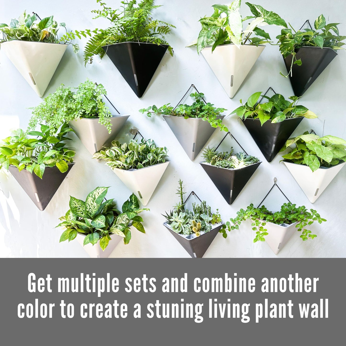 LaLaGreen Bundle- 10 Pack, 4 Inch White Metal Pot + 4 Pack, 12 Inch Geometric Self Watering Pot Modern Stylish Hanging Flower Vase Vessel Rail Porch Deck Window Herbs Plant Holder Indoor Garden Decor