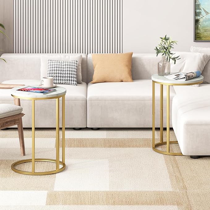 Function Home C Table End Table, Marble C Shaped Sofa Side Table, Couch Tables