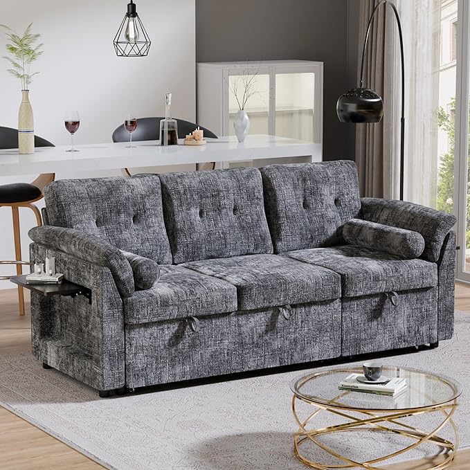 Convertible Sleeper Sofa Bed, 63 Inch Chenille Pull Out Couch