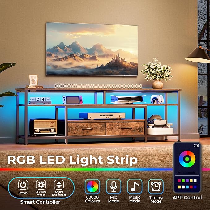Huuger 63 Inch LED TV Stand for 65 70 Inch TV, Entertainment Center