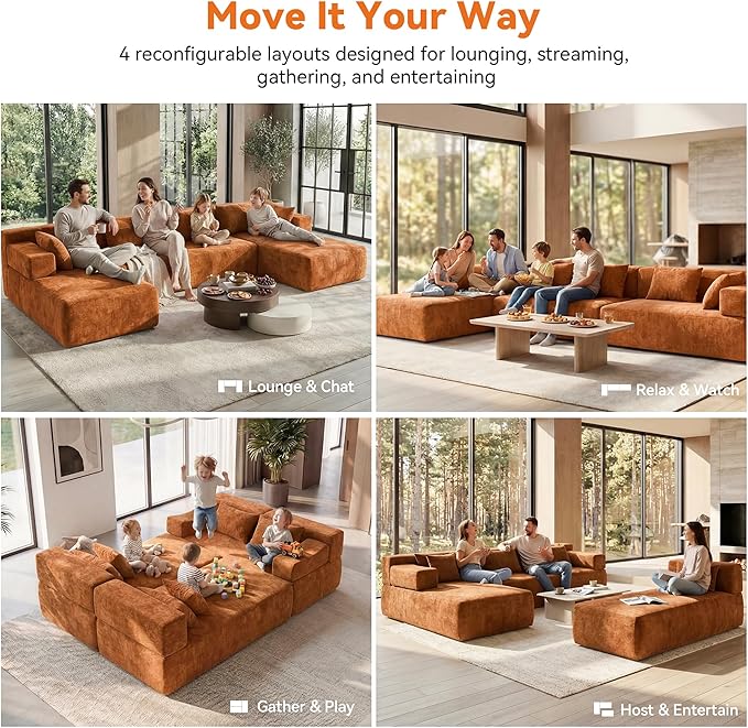 MONVANE 141" U Shaped Cloud Sectional Couch