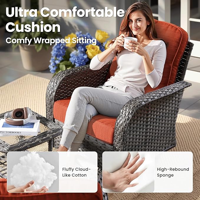 ovios 3-Piece Patio Furniture Set, Outdoor Wicker Sofa