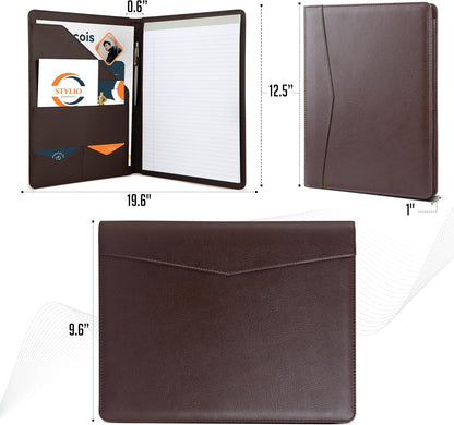 STYLIO Padfolio Portfolio Organizer Binder (Walnut Color) | Interview Resume Folder, Document, Business Card Holder |w/Letter-Sized Notepad | Handsome Brown Faux Leather Folio Matte Finish