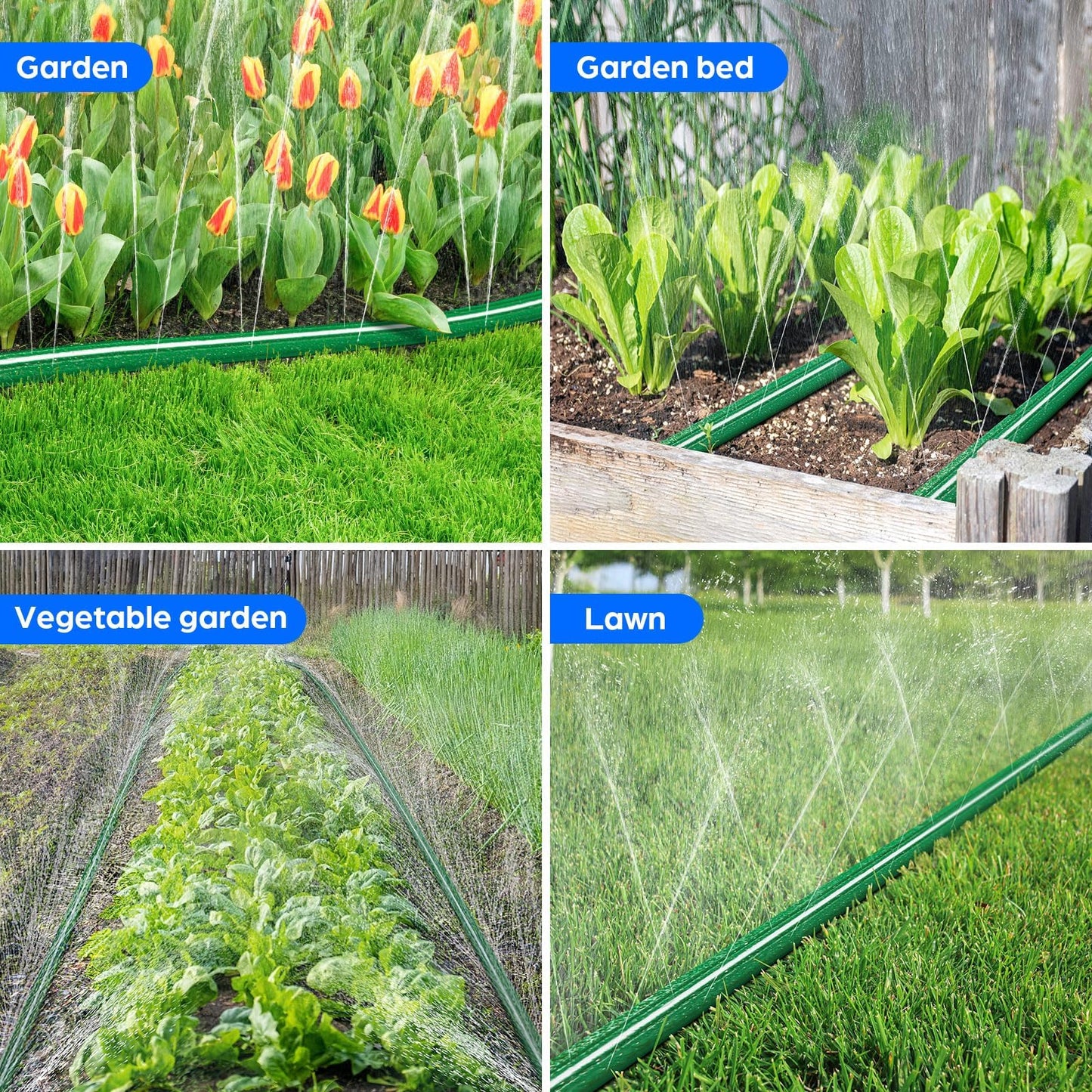 Jin&Bao Sprinkler Hose with Holes 25FT, Heavy Duty Garden Watering Hose, High-Efficiency Lawn Sprinkler System with Staples