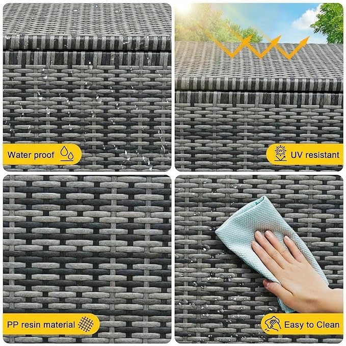 GarveeLife Outdoor Wicker Storage Box, PE Rattan Patio Storage Chest