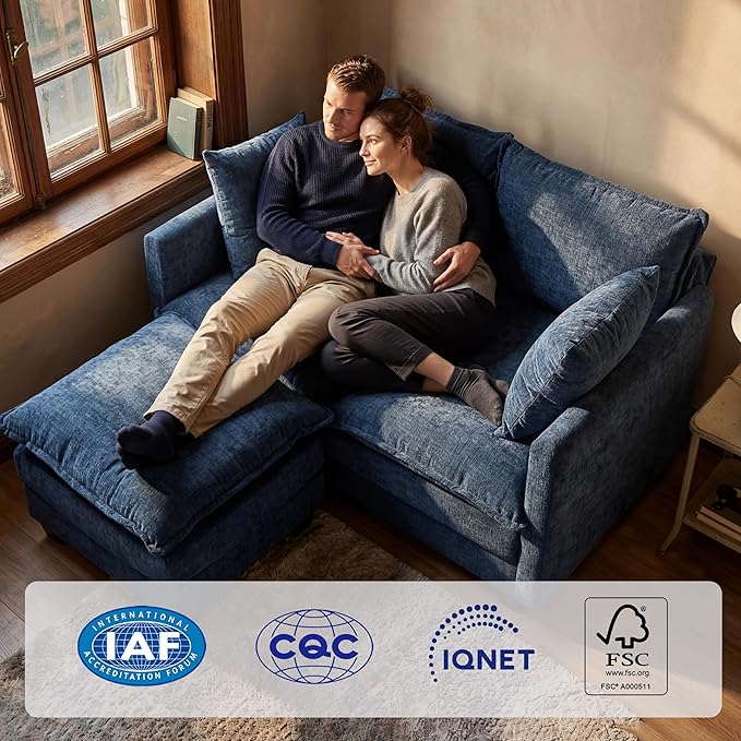 Loveseat Sofa with Ottoman, Cloud 3-Layer Cushion, Living Room, in a Box