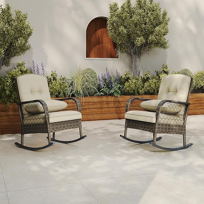 Outdoor Wicker Rocking Chair, Patio Rattan Rocker Chair