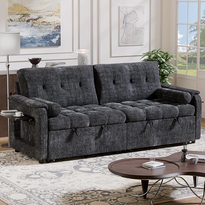 Convertible Sleeper Sofa Bed, 86 Inch Chenille Pull Out Couch