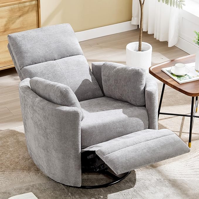 Manual Recliner 360°Swivel Glider Rocking Chair, Upholstered Nursery Adult