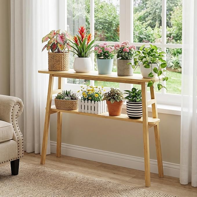 39.4" Solid Bamboo Entryway Console Table, Sofa Table Behind Couch, Narrow
