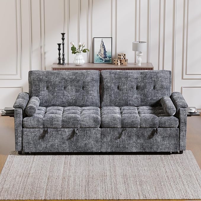 Convertible Sleeper Sofa Bed, 86 Inch Chenille Pull Out Couch