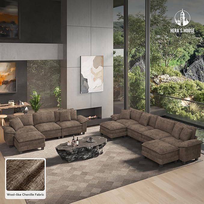 HERA'S HOUSE 124" Modular Sectional Sofa, Oversized L Shaped Couches