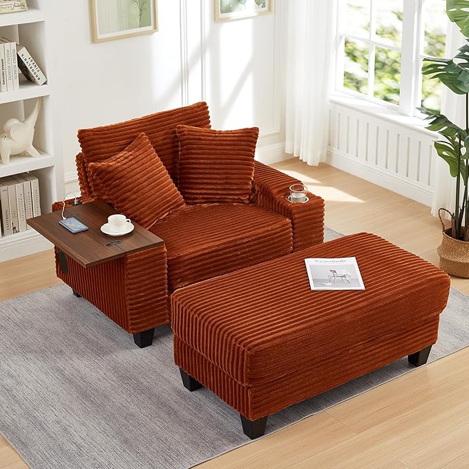 KEIKI Corduroy Storage Armrest Sofa, Single Versatile Seat