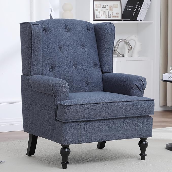 Accent Chair for Living Room, Mid Century Modern Upholstered Armchair, Wingback