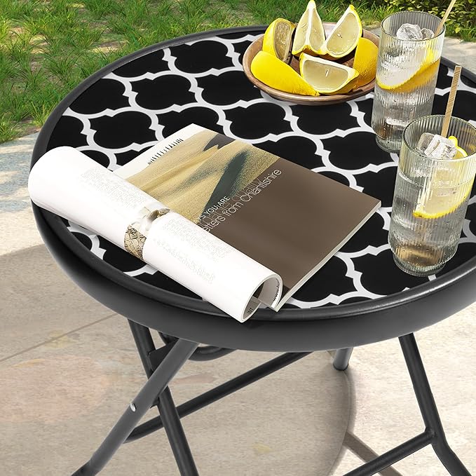 Foldable Patio Side Tables, 17.7" Small End Table Outdoor Weatherproof