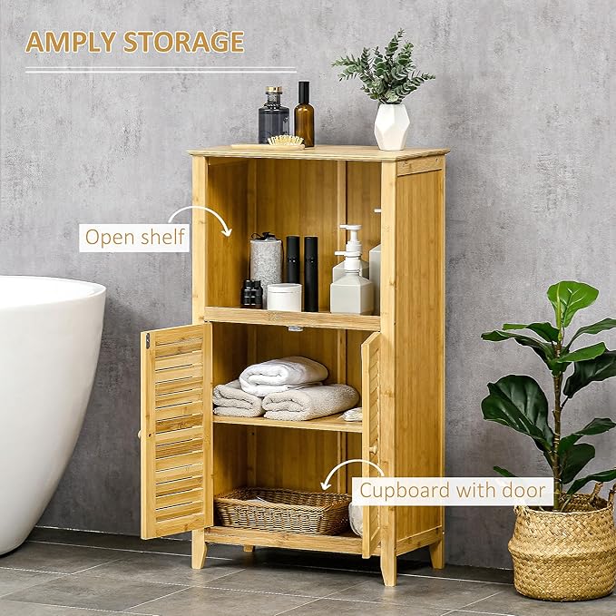 HOMCOM Bamboo Floor Cabinet Bathroom Floor Cabinet Living Room Organizer Tower