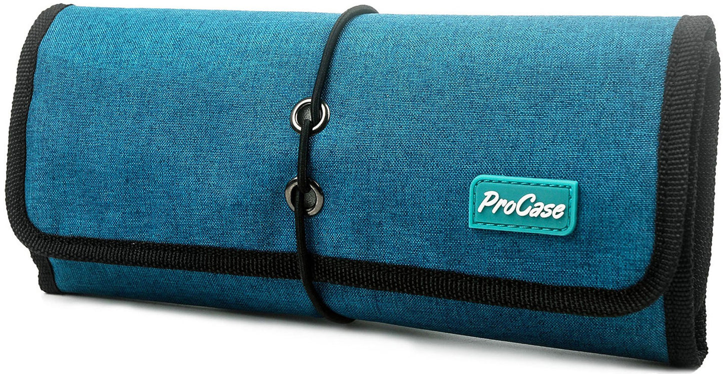 ProCase Electronic Organizer Cord Pouch, Travel Cable Charger Phone Accessories Bag Organizer Roll up Tech Carrying Case for USB Cables SD Memory Cards Earphone Flash Hard Drive -Green
