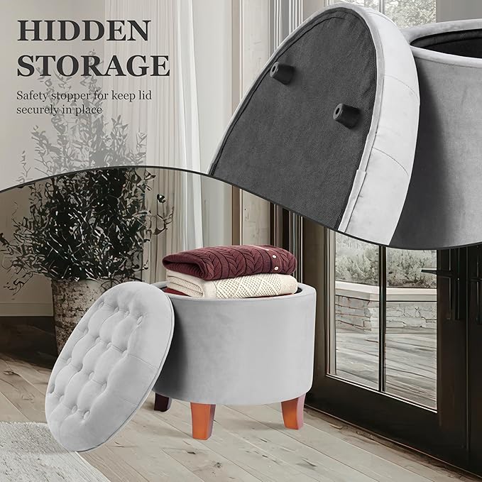 Homepop Home Decor | Upholstered Round Velvet Tufted Foot Rest Ottoman | Ottoman