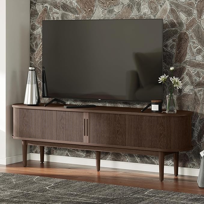 LINSY HOME 58" Fluted TV Stand for TVs up to 65 Inch, Mid Century Modern