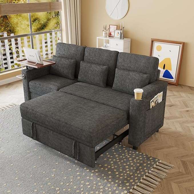 Sectional Sleeper Sofa with Pull Out Couch and Reclining Chair, Modern 3-in-1