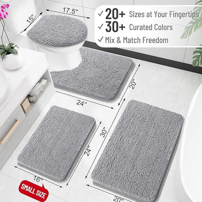 OLANLY Bathroom Runner Rugs 70x24, Extra Soft Absorbent Chenille Bath Rugs, Rubber Backing Quick Dry, Machine Washable Long Bath Mats for Bathroom Floor, Tub and Shower, Home Decor Accessories, Grey