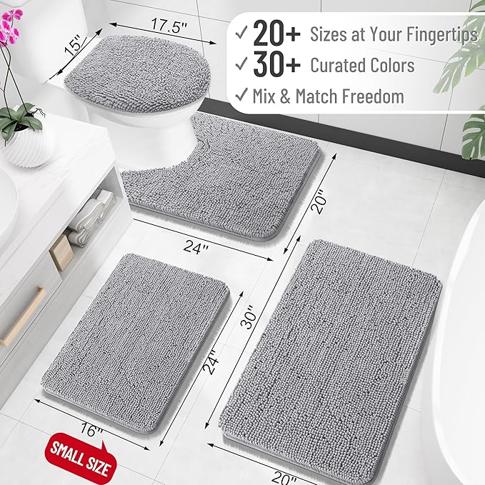 OLANLY Bathroom Runner Rugs 47x17, Extra Soft Absorbent Chenille Bath Rugs, Rubber Backing Quick Dry, Machine Washable Long Bath Mats for Bathroom Floor, Tub and Shower, Home Decor Accessories, Grey