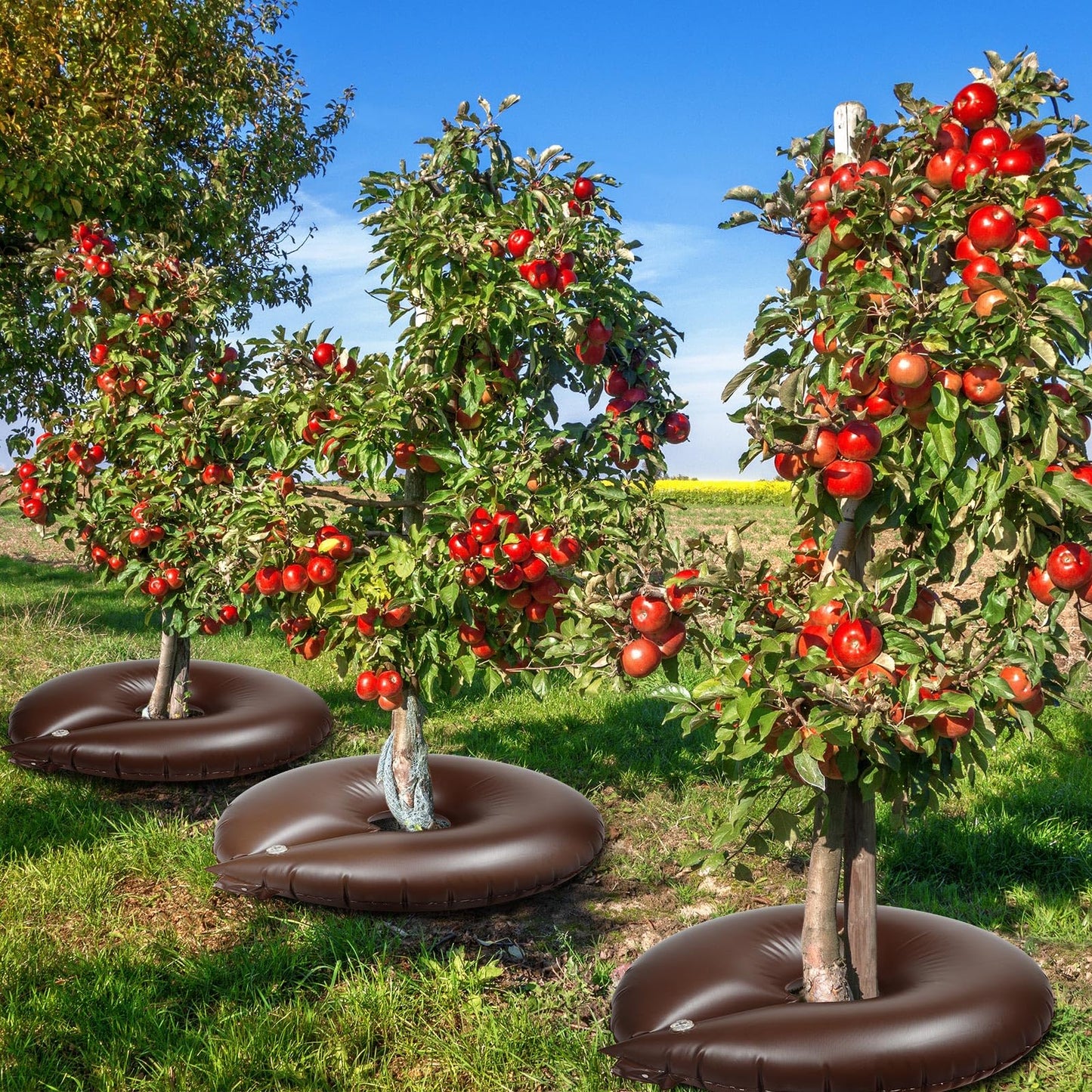 TaoBary 2 Pcs 10 Gallon Tree Watering Ring Bag Slow Release Watering Bag Deep Root Automatic Drip System PVC Drip Irrigation Pouch Donuts for Newly Planted Multi Trunk Trees Shrubs (Brown)