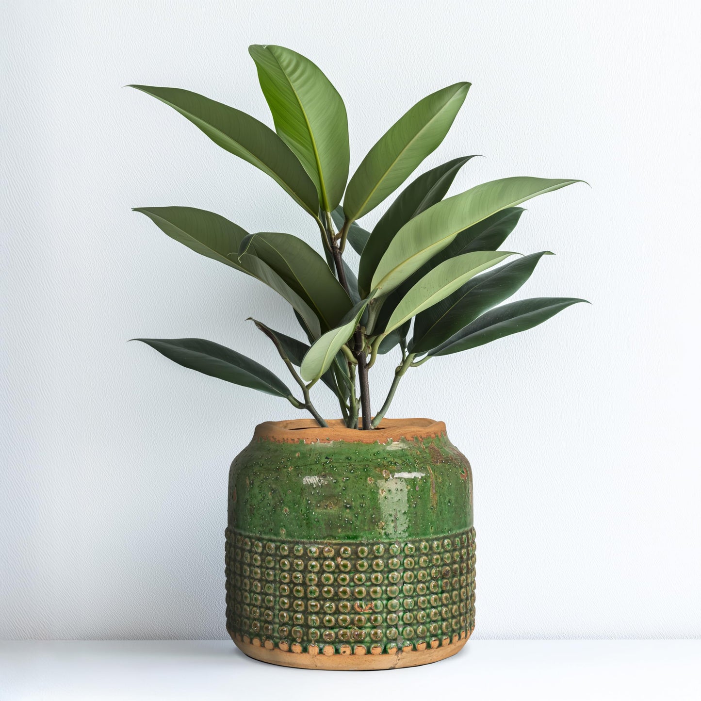 Creative Co-Op Round Terra-Cotta Hobnail Planter Vase with Heavily Distressed Finish, Green