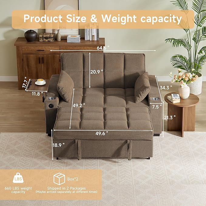 Auvsoce 65'' Chaise Lounge Chair Indoor, 3-in-1 Convertible Sofa Bed