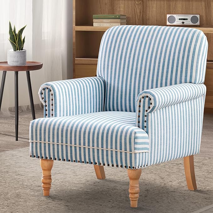 HUIMO Linen Fabric Accent Chair, Mid-Century Modern Armchair