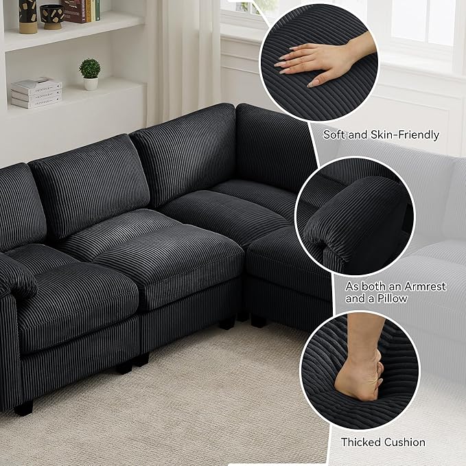 87'' V-Shaped Sectional Sofa Couch, 5-Seater Modular Couches