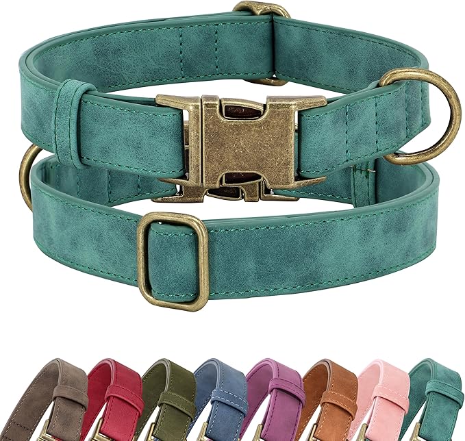 Didog Soft PU Leather Dog Collar, Stylish Quick Released Dog Collar for Large Dogs, Easy Clean Adjustable Pet Collar for Daily Walking, Green, L Fit 16-22" Neck
