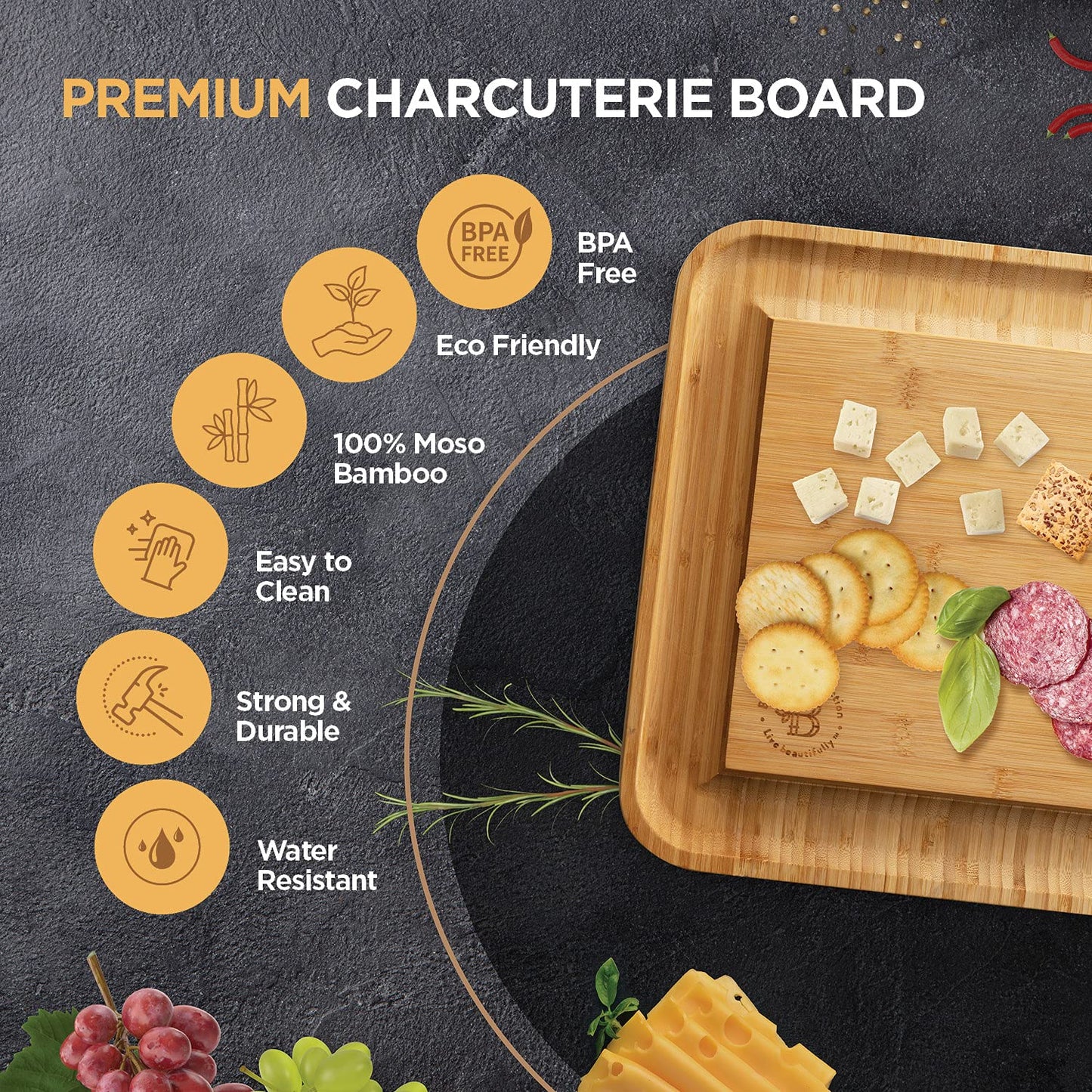 Charcuterie Board Gift Set - Bamboo Cheese Board and Knife Set - Housewarming Gifts for New Home, Wedding Gifts for Couples 2025, Bridal Shower Gifts, Birthday Gifts for Women