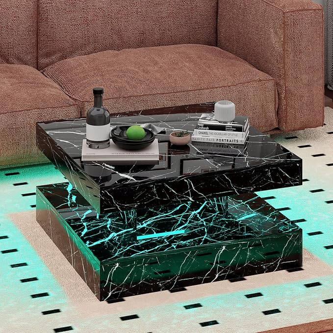 HedoAjim Black Marble LED Coffee Table