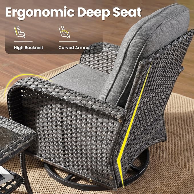 ovios 3-Piece Patio Furniture Set, Outdoor Wicker Sofa