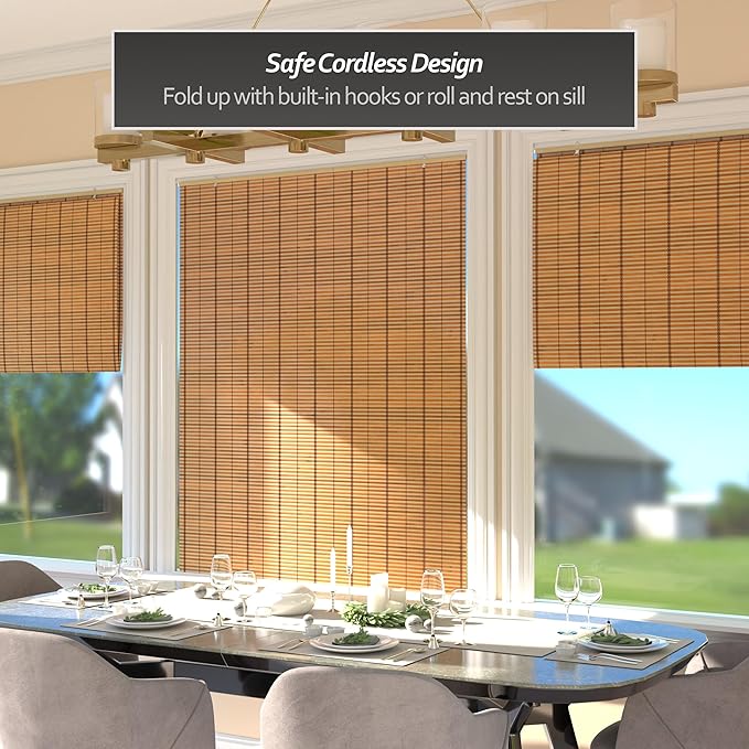 Red Lantern Burnt Bamboo Cordless Window Shade