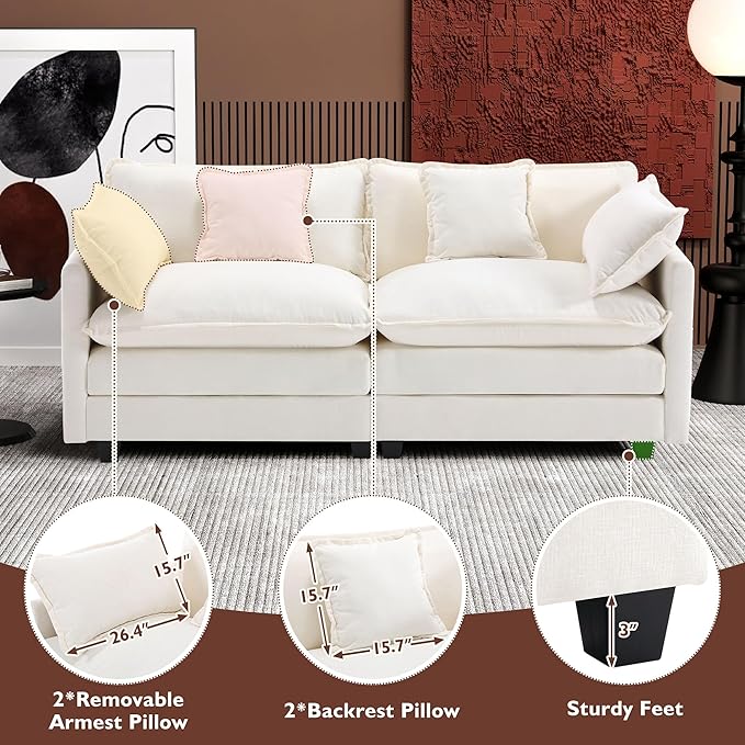 Ihanherry Cloud Sofa 77 Inch Loveseat, Modern Sectional Couch, 2-Seats Sofa