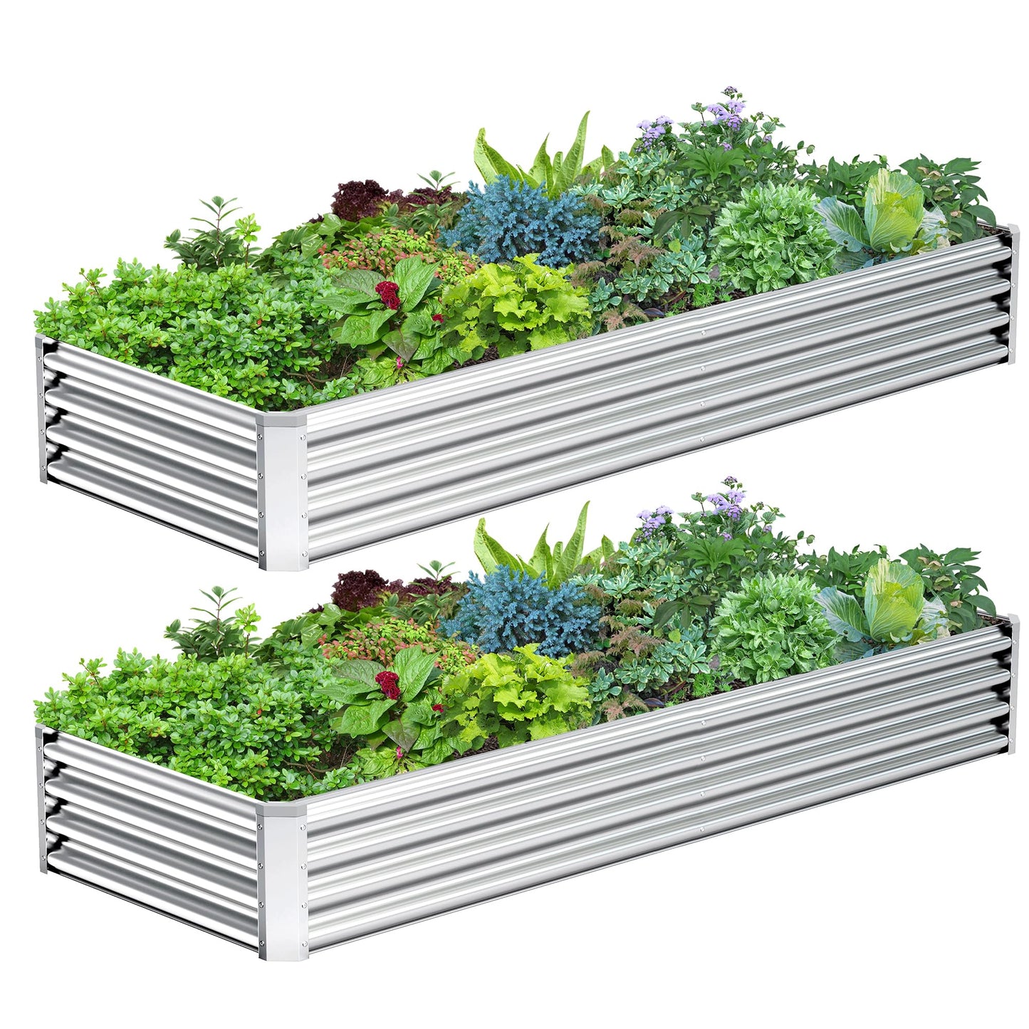 Ayen Guard 2PCS 8x2x1FT Galvanized Raised Garden Bed, Galvanized Planter Raised Garden Boxes Outdoor, Large Metal Raised Garden Beds for Vegetables-Silver