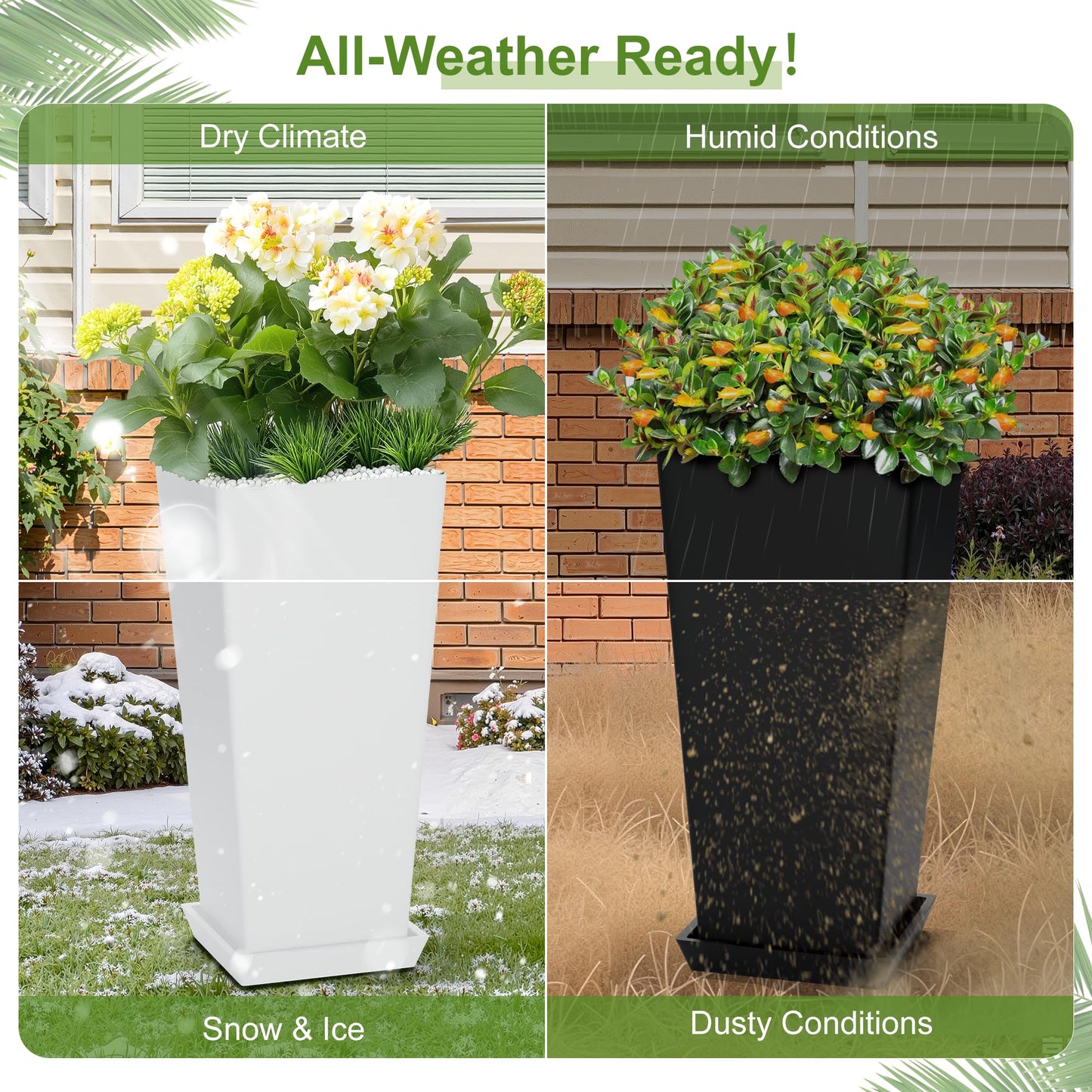 YESUNEED 24" Tall Planters for Outdoor Plants, Set of 2 Large Outdoor Planters for Front Porch Decor with Drainage Hole, Tall Planter(White)