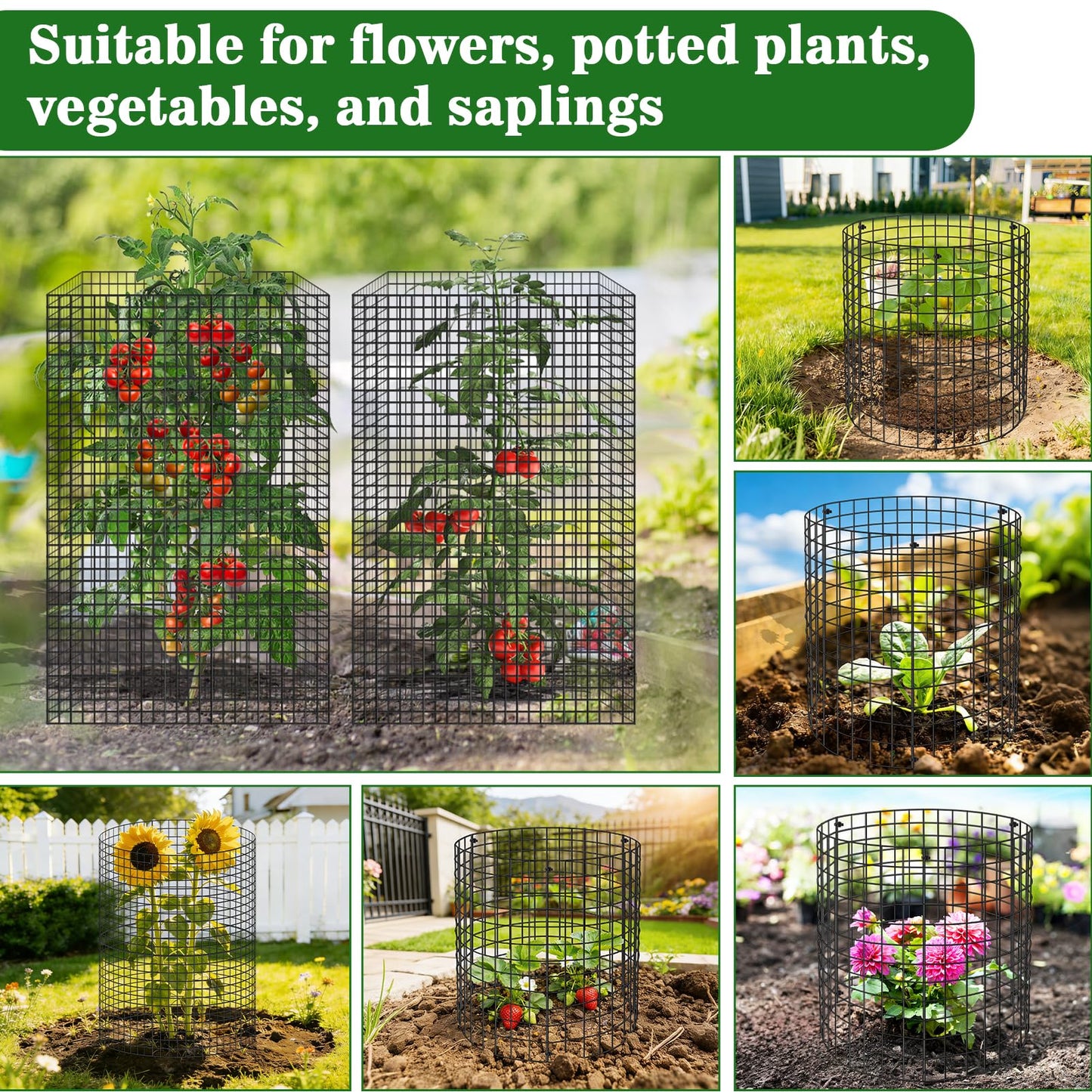 Aifanss Plant Protectors from Animals, 15pcs 12x12 Inch Metal Plant Cages for Garden Vegetables Protectors to Keep Chicken Bunny Squirrel Out, Wire Chicken Wire Cloche with Zip Ties and Stakes