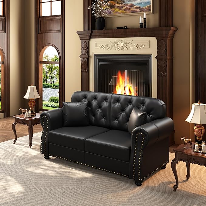 KEIKI 63" Faux Leather Chesterfield Sofa