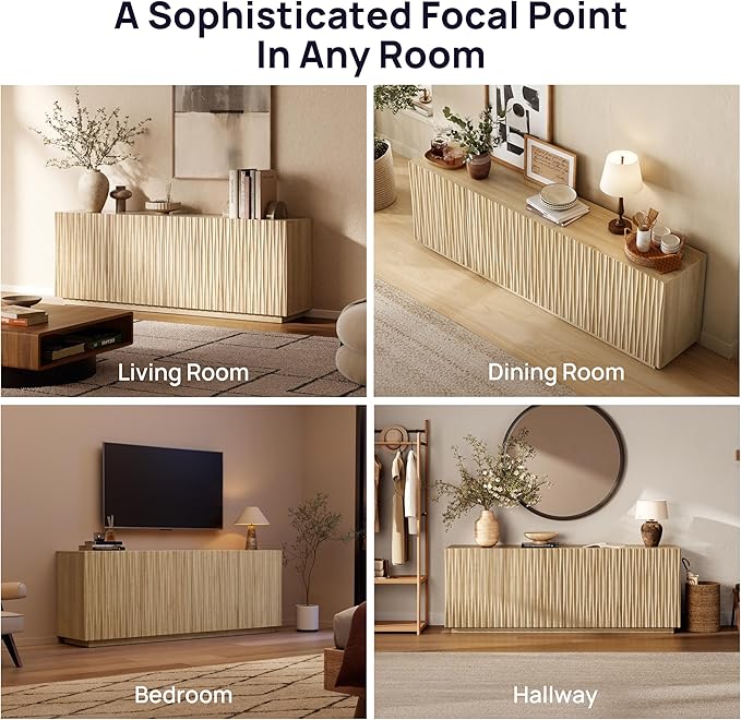 70" Fluted TV Stand for TVs Up to 50/55/65/75", Mid-Century Modern